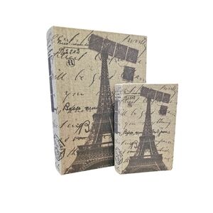 Burlap Paris Eiffel Tower Decorative Nesting Book Boxes